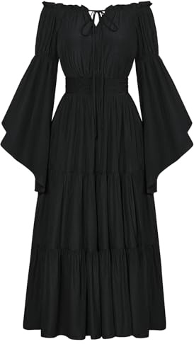 SCARLET DARKNESS Abito Tradizionale Vittoriano da Donna Corsetto con Maniche Lunghe a Campana Abito Maxi rococò Nero XXL