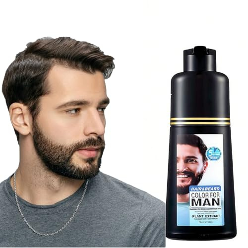 COSYAGE Black Beard Dye Shampoo for Men 5 Minute Gray Coverage with Argan & Coconut Oil, No-Mess Formula, Lasts 5 Weeks, 200ML (Beard & Mustache)