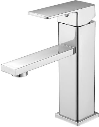 Vuadzren Robinet de salle de bain - Robinet de lavabo à une main - Petit mitigeur monocommande - En acier inoxydable - Pour vasque de lavabo (1, chrome)