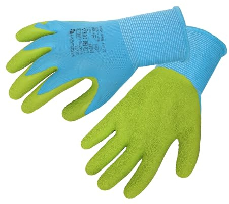 Högert Technik ULLER guanti per bambini rivestiti in lattice, blu/verde, taglia 4-6, protezione contro i pericoli meccanici, flessibili e confortevoli per attività versatili