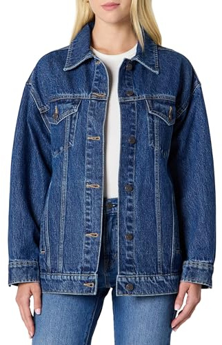 Amazon Essentials Veste de Camionneur en Denim avec Poches Femme, Bleu Moyen Vintage, L