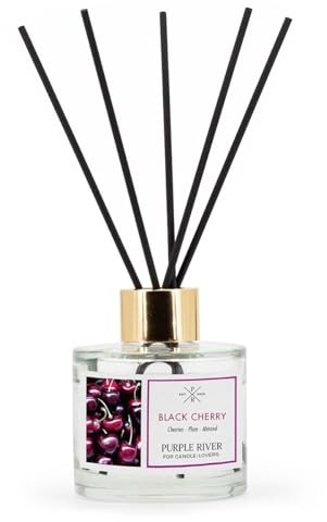 Purple River Diffuseur de parfum d'ambiance - Black Cherry - 100 ml - Parfum durable pour la maison - Avec 7 bâtonnets parfumés - Désodorisant pour salle de bain, cuisine, salon