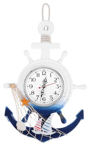 Alipis Orologio di ancoraggio del timone orologi dell'ancora decorazioni sospese costiere orologio a ruota della nave orologio da parete casa orologio da appendere nautico Di legno