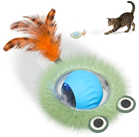 Zeepet Cat Ball Toys, Interactive Cat Toys for Indoor Cats Adult, Automatic Kitten Toys for Indoor Kittens, Rechargeable Moving Ball Chirping Motion Activated Enrichment Exercise with Tail Feather