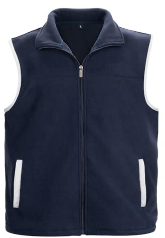 LBL Gilet polaire léger sans manches pour homme - Vêtement d'extérieur chaud - Coupe-vent - Gilet de golf avec poches zippées, bleu marine, M