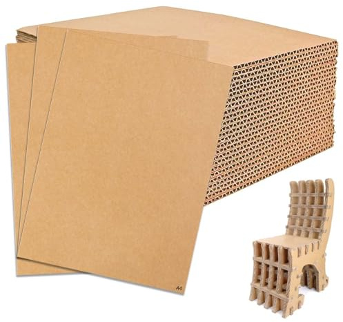 30 cartoncini ondulati, formato A4 (210 x 297 mm), cartone ondulato spesso 3 mm, per il fai da te, grandi lastre di cartone, fogli di cartone duro per pittura