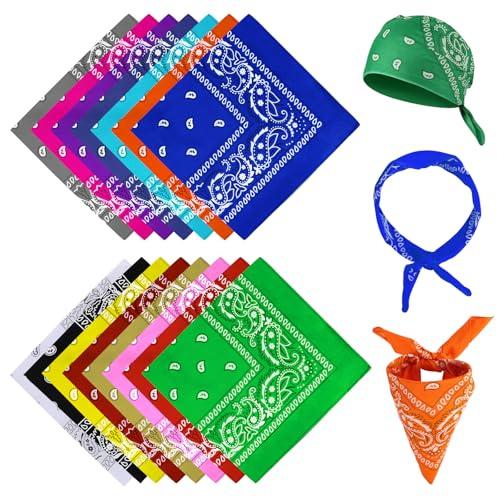 fengxuanwl 15 bandana, 15 colors, bandanas for women and men, polyester paisley bandanas, 54 x 54 cm bandana headscarves, neckerchiefs for the head, neck, and arms