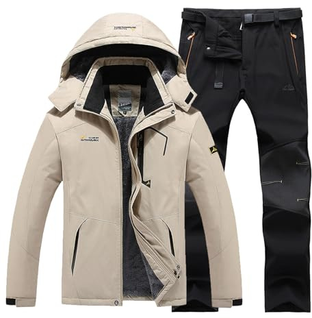 Generisch Vêtement de ski professionnel pour homme - Veste d'hiver respirante avec pantalon de ski résistant pour les activités de plein air, Blanc., L