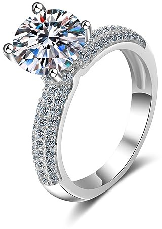 Diamantring, 2ct Moissanit förlovningsringar for kvinnor runda slipade D-färgade VVS1 diamantringar