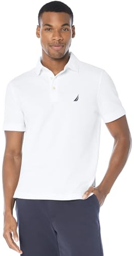 Nautica Men's Short Sleeve Solid Stretch Cotton Pique Polo Shirt Shirt, Bright White, X-Large