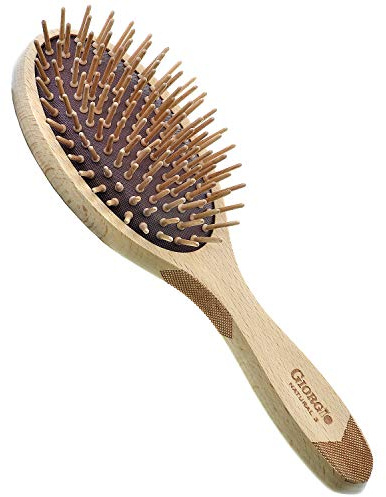 Giorgio Eco Friendly Wooden Bristle Hairbrush - Large Detangling Brush and Hair Growth Brush for Thick or Long Hair - Oval Paddle Hair Brush Made with Anti Static Beechwood, Silicone Massage Cushion