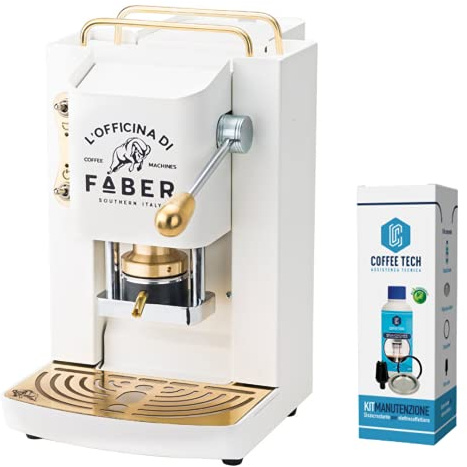 Faber Pro Deluxe-Kaffeemaschine aus Messing, mit Pads aus Ese-Papier, 44 mm, 20 Pads Emozioni beiliegend (weiß)