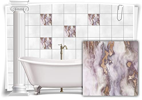Medianlux Fliesen-Aufkleber Folie Marmor Öl Ölfarben Abstrakt Grau Creme Gold Bad WC Deko Küche, 4 Stück, 10x10cm m23m67q-139032