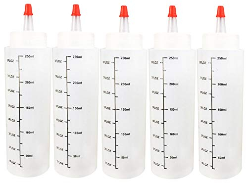 5 x 250 ml Plastic Needle Bottle with Scale Squeeze Bottle, Plastic Squeeze Squeeze Bottles with Leak-Proof , for Oil, Spices, Dressing, Paint, Adhesive, Crafts, Workshop