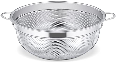 Colander Stainless Steel, Onader Kitchen Colander with Handle, Metal Micro-Perforated Strainer Perfect for Draining Pasta Rice/Rinsing Vegetables Fruits, Healthy & Heavy Duty, Dishwasher Safe, 20cm
