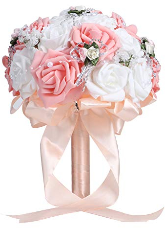 Bouquet de Mariage Nuptiale, Simulation de Bouquet de Mariage Artificiel Tenue de Mariée Décoration de Fleurs Fournitures de Mariage(Rose)
