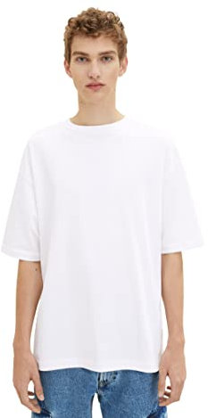 TOM TAILOR Denim Herren Oversize Basic T-Shirt, White, XXL