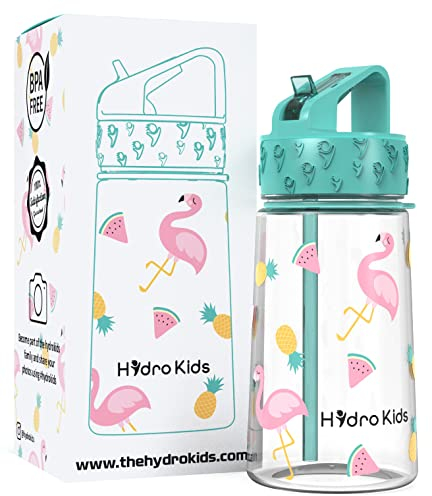 HydroKids Water Bottle with Straw – 400ml BPA Free Kids Water Bottles for School Travel Sports – Leakproof Childrens Drink Bottle for Girls Boys Childs