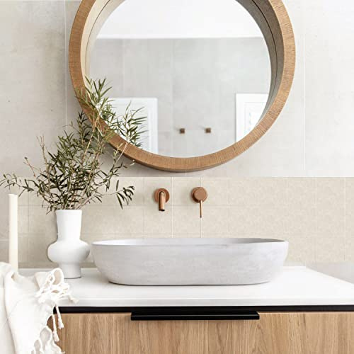 Alwayspon Adesivi per Piastrelle in Vinile Impermeabili, Peel and Stick Autoadesivi per Rivestimento Cucina Bagno Soggiorno, Adesivo Murale Stile Boho, 20x20cm x 10 pezzi, Beige