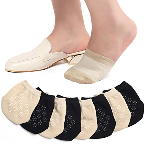 Toes Home Toe Toppers No Show Liner Half Socks for Women Seamless Grip Non Slip Hidden Toe Covers for Mules Invisible Footies 8 Pairs
