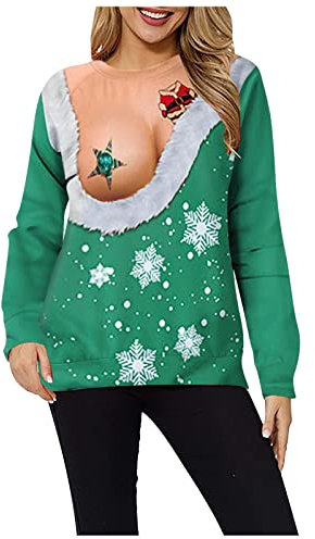SoLu DAY8 Pull Moche De Noël Femme Pas Cher Grande Taille Sweatshirt Basket Pull De Noel Femme Rigolo Manches Longues Ugly Pullover Cadeau Femme Drole Noel Imprimé Noël Col Rond Tshirt Ado Fille