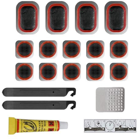 24Pcs Bike Patch Kit - Bicycle Tire Inner Tube Repair Kit with Vulcanizing Fluid/Rubber Cement, Patches, Metal Rasp, Levers - For All Types of Bikes, BMX, E-Scooters - by Mobi Lock