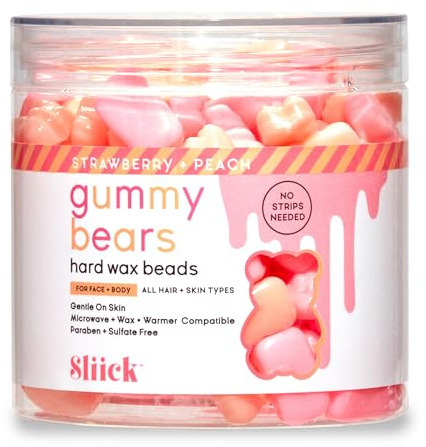 Sliick Hard Wax Hair Removal Beads, Gummy Bears, Strawberry and Peach, 226 g (Pack of 1)