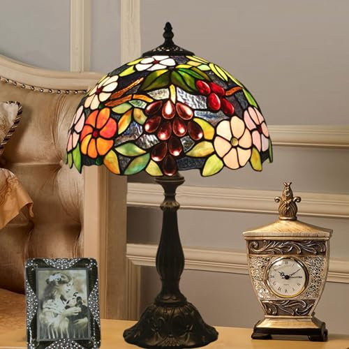AIBOTY Traubenlampe, grüne Lampe, Tiffany-Buntglaslampe, viktorianische Tischlampe, Schlafzimmer-Nachttischlampe, Wohnzimmer-Leseschreibtisch-Klavierlampe, Freundin-Liebhaber-Geschenke,B