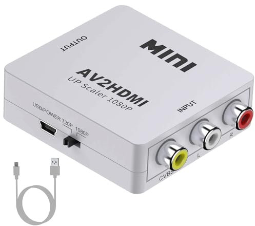 Scart to HDMI Converter - RCA & AV to HDMI Adapter, 1080P Video Audio Composite Mini Adapter Supporting PS2/PS3/PS4/DVD/DDTV/Projector with USB Power Cable (White)