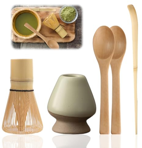 Osuter 5 piezas Juego de Té Matcha Japonés, Batidor de Matcha, Tradicional Kit de Te Matcha, Accesorio de Ceremonia de Matcha para ceremonia de té Japonés (gris verde)