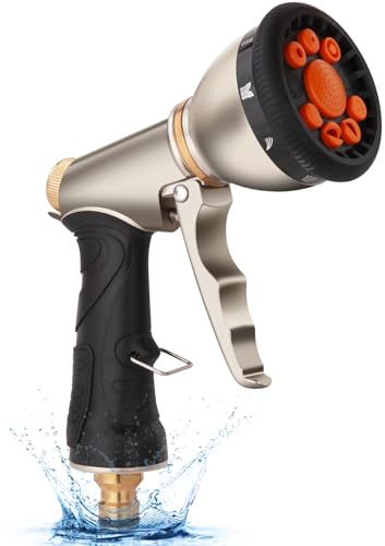 OFFCUP Slangrör sprutpistol, slitstark metall trädgårdsslang spray, 9 justerbara mönster högtrycksslang munstycke högtrycksvattenpistol för rengöring, vattning, tvättbilar, bad husdjur