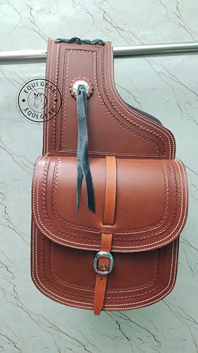 EQUIGEAR Western-Leder-Satteltasche für Pferde | Reitvergnügen Wanderritt geeignet für Reiten und Fassrennen | Satteltasche mit verstellbarem Riemen GRÖSSE: 10X10X3 SA-64