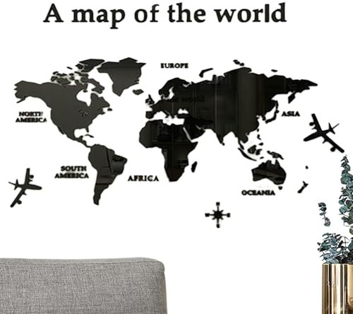Teksome Decorazione murale artistica con mappa del mondo, adesivi murali con mappa del mondo - Mappa del viaggio mondiale in acrilico fatto a mano | Mappe di attività educative, decorazione da parete