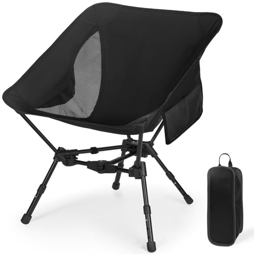 SHANNA Silla De Camping Portátil Plegable Silla De Pesca: Ligera con Altura Ajustable Sillas De Camping Soporte Estable hasta 150 Kg con Bolsillos Laterales, para Viajes, Playa (Negro)