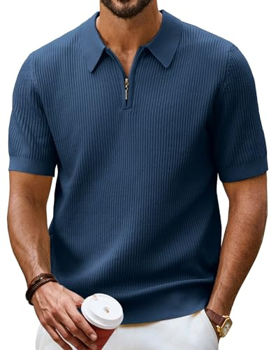 PJ PAUL JONES Polo para hombre de manga corta de punto polo con cremallera 1/4 Camisetas, azul oscuro, L