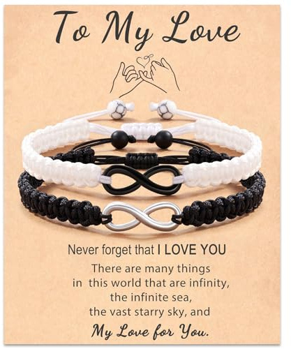 ZEPIQOR 2 Pcs Bracelet Couple Infinity Symbole Coeur Acier Inoxydable Tissé à la main Couple Bracelet Yin Yang pour elle et son Partenaire Valentine Cadeaux