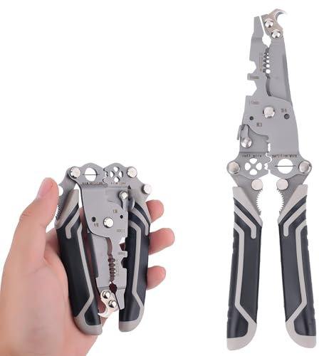 Gosknor Spelafili Pieghevoli 18 in 1, Pinza Crimpatrice per Cavi Elettrici in Acciaio Inossidabile Pinza Spelafili Pieghevole Multifunzionale per Elettricisti Costruzione di Case