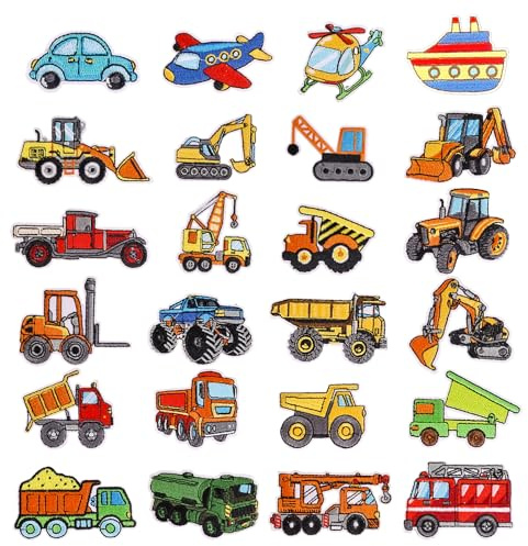 Bubuny Flicken zum Aufbügeln Kinder 24 Stk., Bügelflicken Kinder Aufnäher Bügelbilder für Textilien Auto Bügelpatch Aufbügelflicken Bügelsticker Patches Aufnäher zum Aufbügeln für DIY Kleidung Jeans