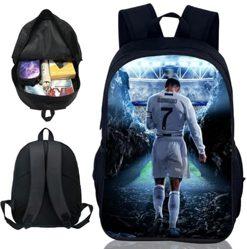PyrrlicToy Sac à dos Football Idol, Sac à Dos Multifonctionnel pour Enfants Cr-7, Star de Football pour Les Fans et Les Garçons (16Pouces)
