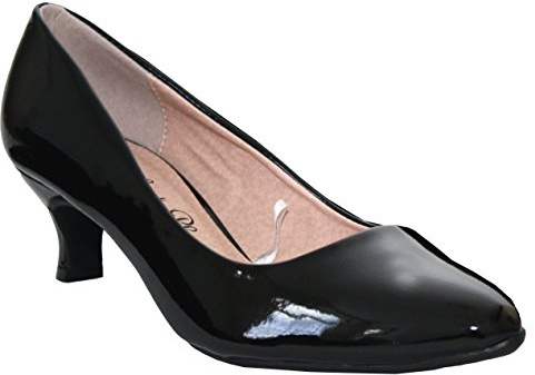 Ladies Womens Wide Fit Memory Foam Comfort Plus Patent Formal Slip On Kitten Heel Party Office Work Court Shoes - Sizes UK 3-8 (UK 7, Black)