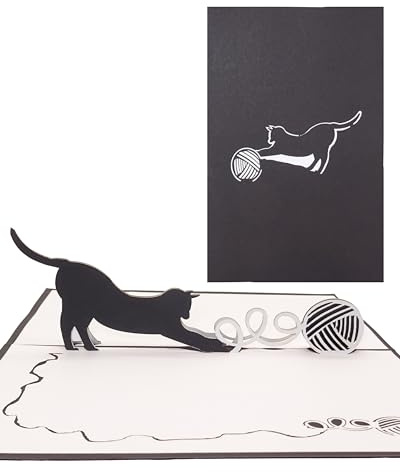 Popup-kort lekande katt – kattkort i 3D som födelsedagskort, gåva och inbjudningskort till födelsedag och barns födelsedag – presentidé, dekoration kattmodell och presentförpackning