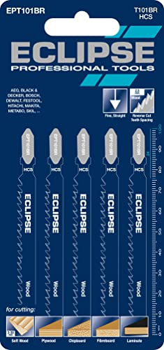 Eclipse Professional Tools EPT101BR Paquete de 5 cuchillas de sierra de calar de corte fino de 10 TPI con dientes invertidos para madera y laminado