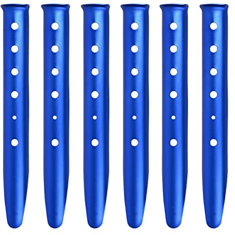 TRIWONDER Zeltheringen aus Aluminium, 6 Stück U-Profil Heringe Erdnägel, Lange und robuste Garten Pfähle für Zelt, Camping, Wandern, Strand (Blau - U-förmig - 31cm)