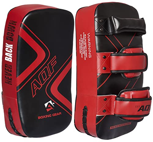 AQF Scudo Curvo Imbottitura da Braccio Thai Kickboxing, Colpitori Boxe, Pao Muay Thai Pad, Arti Marziali Striking Shield Per MMA, UFC, Karate & Taekwondo (Rosso-Coppia, Coppia)