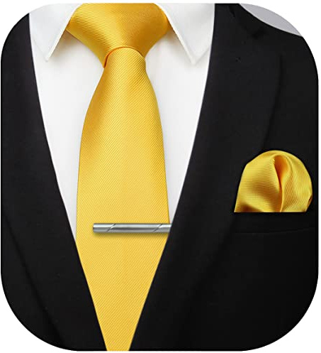 HISDERN Solid Color Wedding Tie and Pocket Square, Tie Clip Set for Men