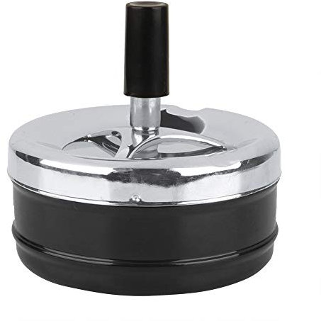 MAGT Posacenere Girevole, Posacenere Rotante in Metallo Portabile Posacenere Antivento Posacenere da Tavolo con Coperchio (S-Nero)
