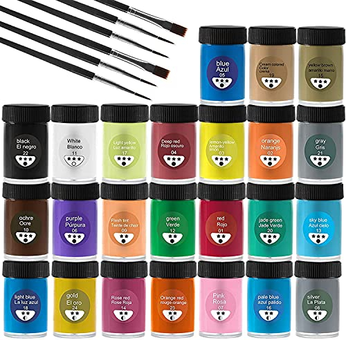 Acrylfarben Set mit Acrylfarben auf Wasserfeste für Steine, Holz, Papier und Leinwand, Acryl Farben Set für Kinder, Erwachsene 24 x 25 ml Pigment +6 Pinsel