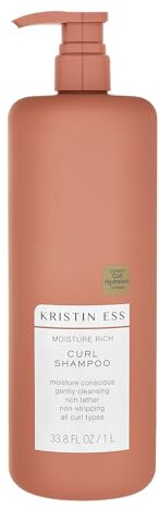 Kristin Ess Moisture Rich Curl Shampoo for Wavy to Tight Curls 2A-4C - Lightly-Clarifying, Anti-Frizz, Sulfate, Paraben & Silicone Free, 33.8 fl. oz.