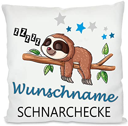 Blickfang Schnarchecke Kuschelkissen |Geschenk| Eltern Mama, Papa, Tante, Bruder, Schwester | Fotokissen Motivkissen bedrucktes Kissen Baumwolle (mit Kissenfüllung, Wunschname)