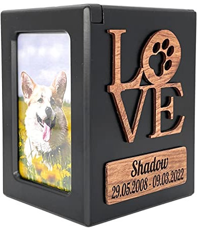 Tarngod nom et Date personnalisés, gravez Votre Texte de bénédiction, urne personnalisée, urne pour Chiens et Chats, boîte à Souvenirs en Bois. (Black L)